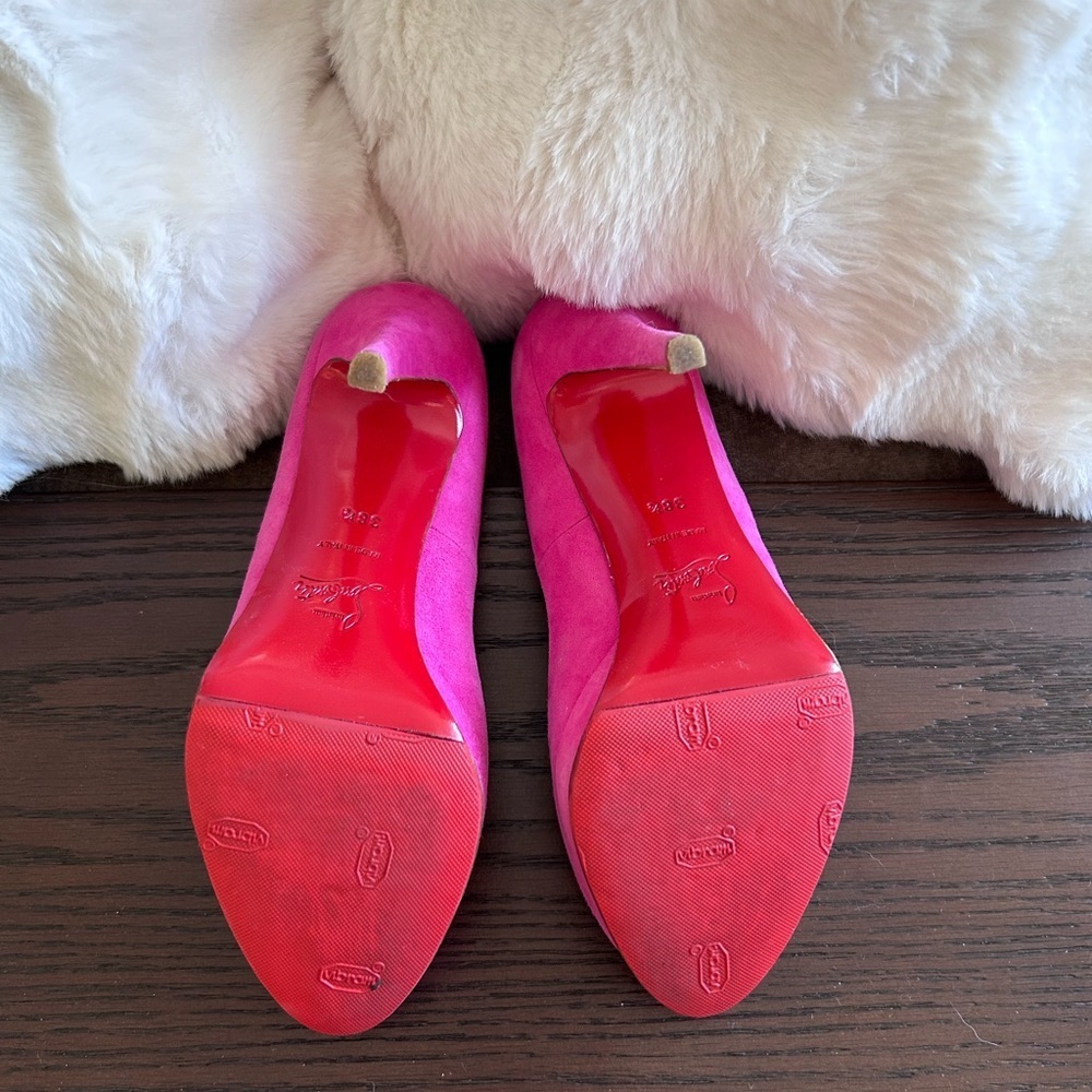 Christian Louboutin Toyo Zeppa 120 Pink Rose Suede Heels Size 38.5 EU - Picture 7 of 7